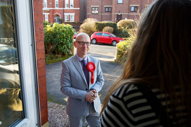 Patrick Hurley talking to a Southport voter on the doorstep.